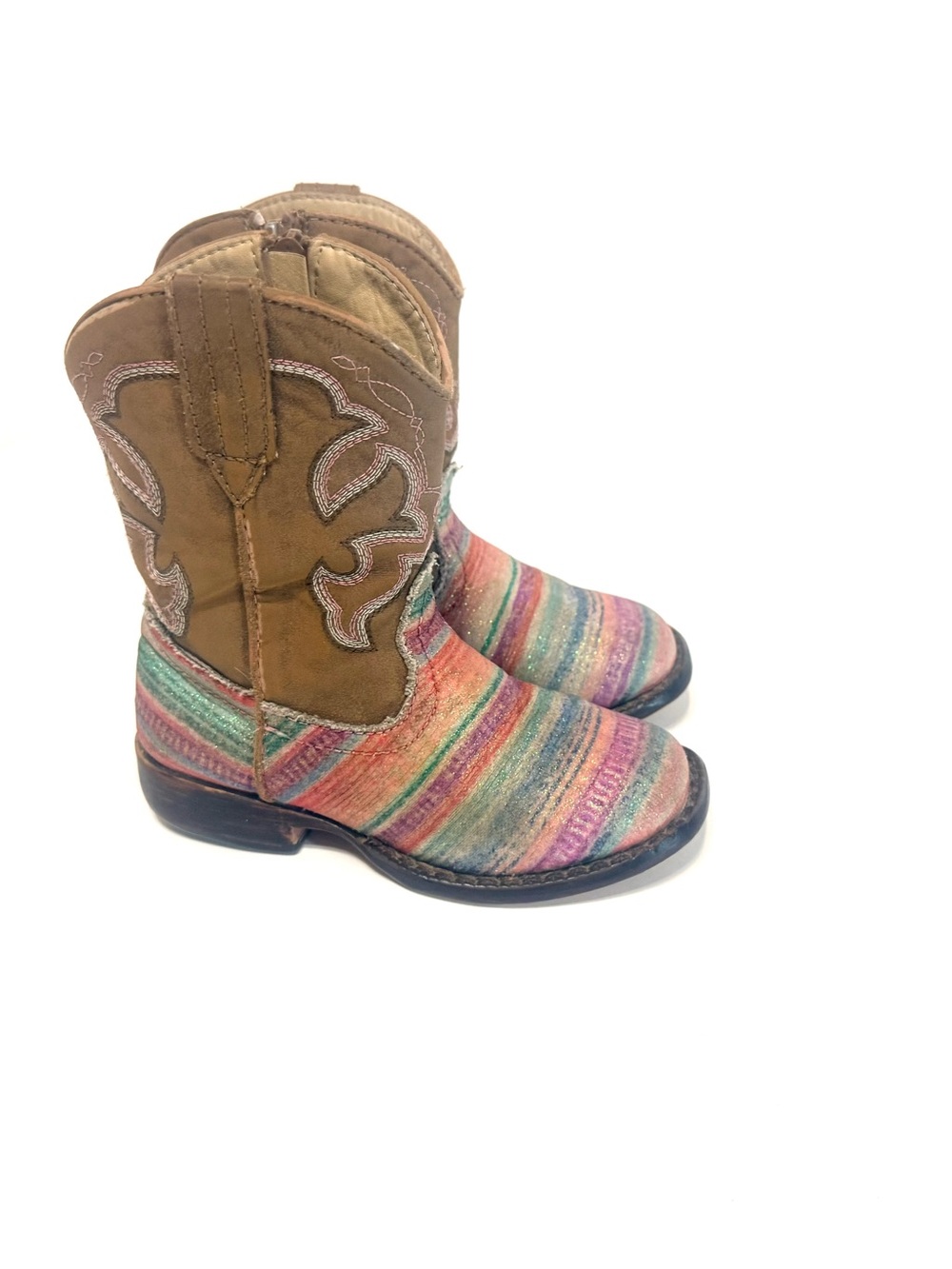 Roper Girls Multicolor Striped Western Boots with Tan Shaft Toddler 8